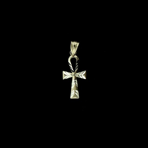 Real 10K Yellow Gold Diamond Cut  Ankh Cross Pendant - Picture 1 of 8